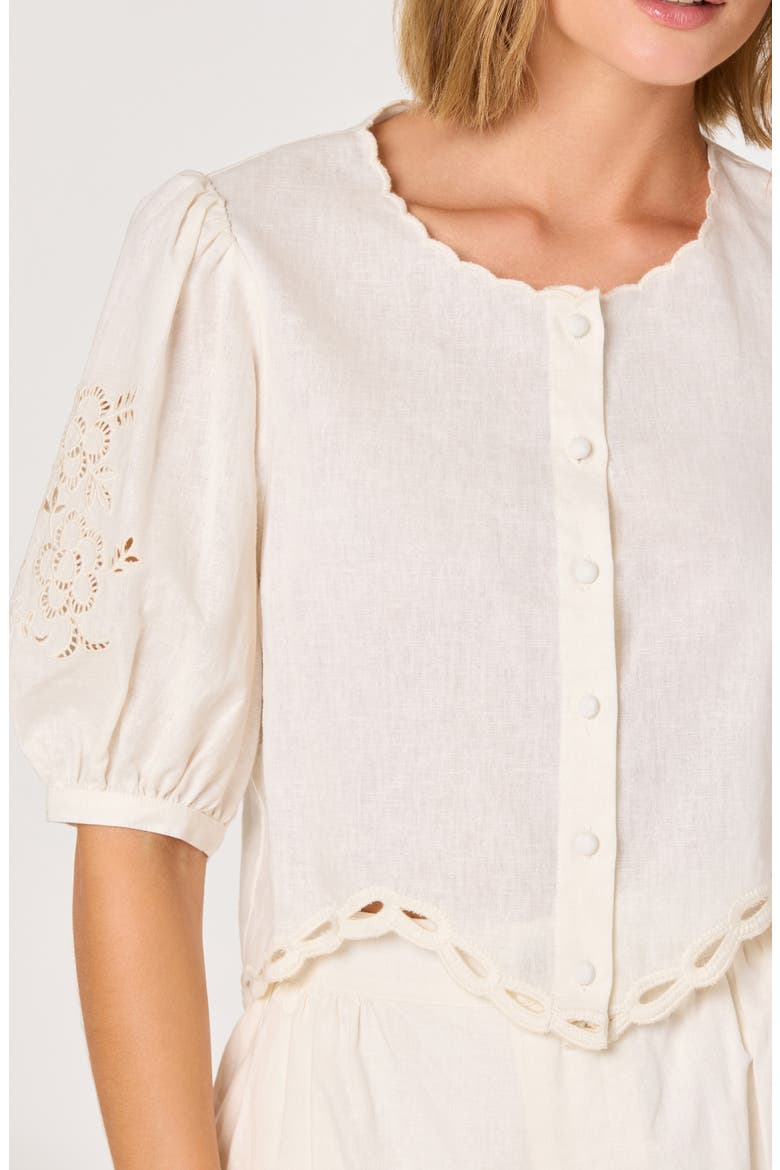 Joellyn Embroidered Linen & Cotton Top, Alternate, color, WHITE