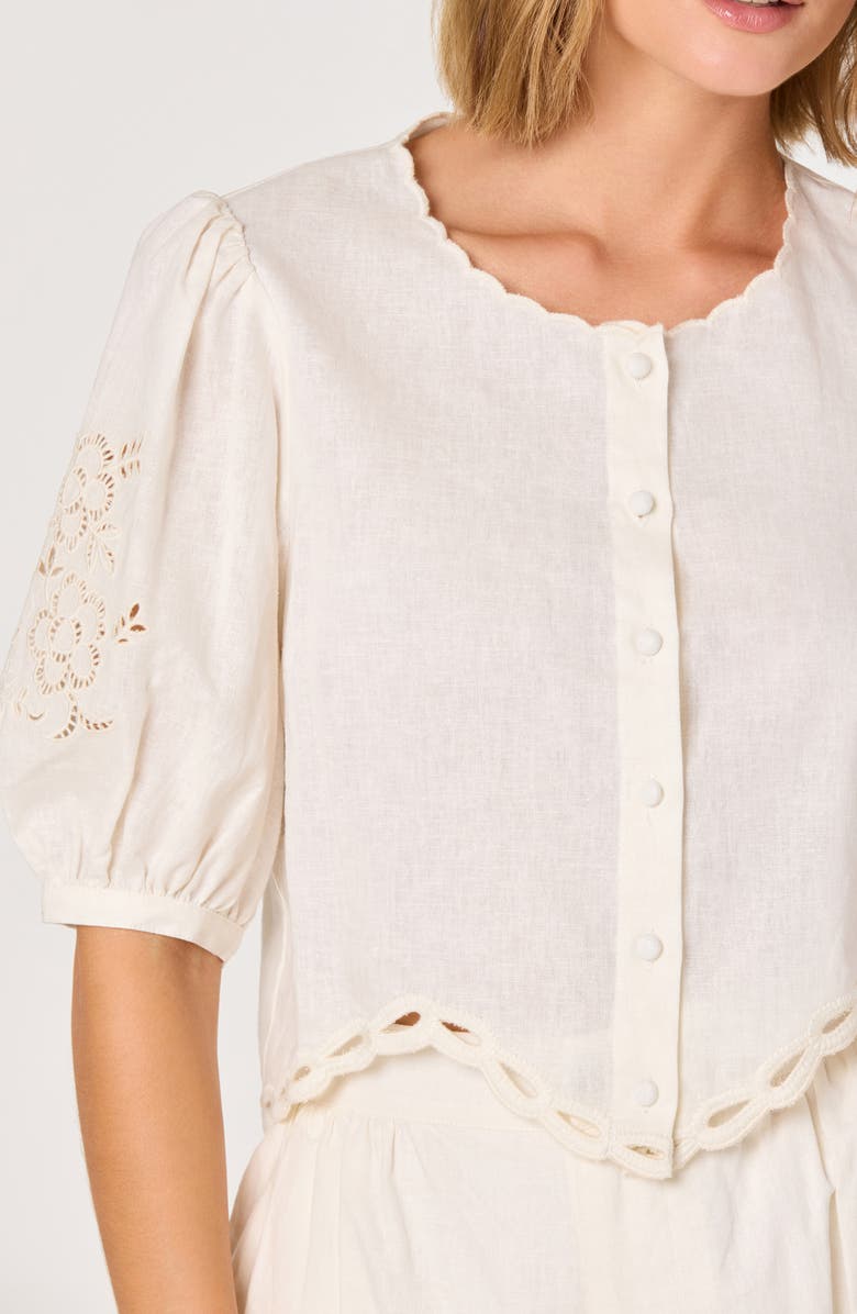ASTR the Label Joellyn Embroidered Linen & Cotton Top, Alternate, color, White