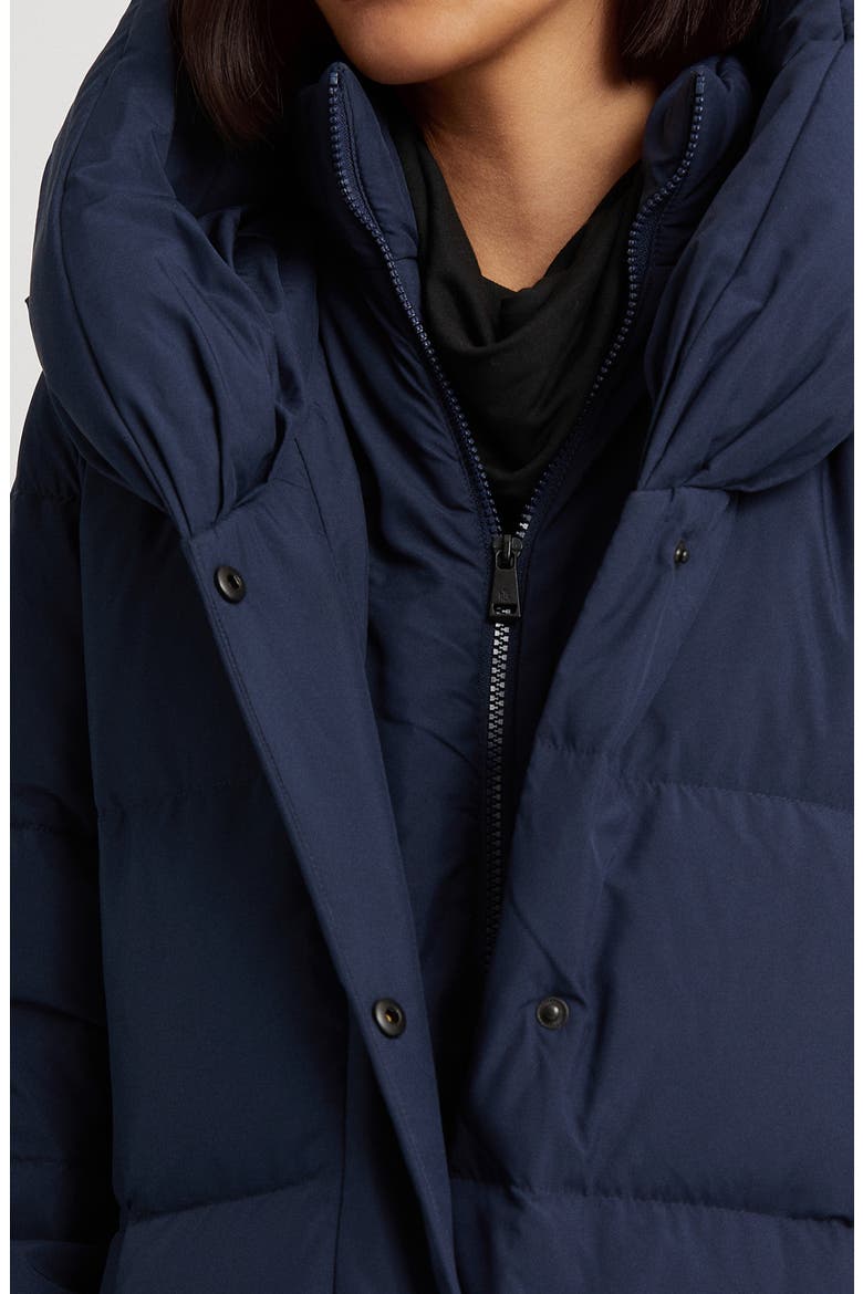 Pillow Hood Longline Down & Feather Jacket, Alternate, color, NAVY