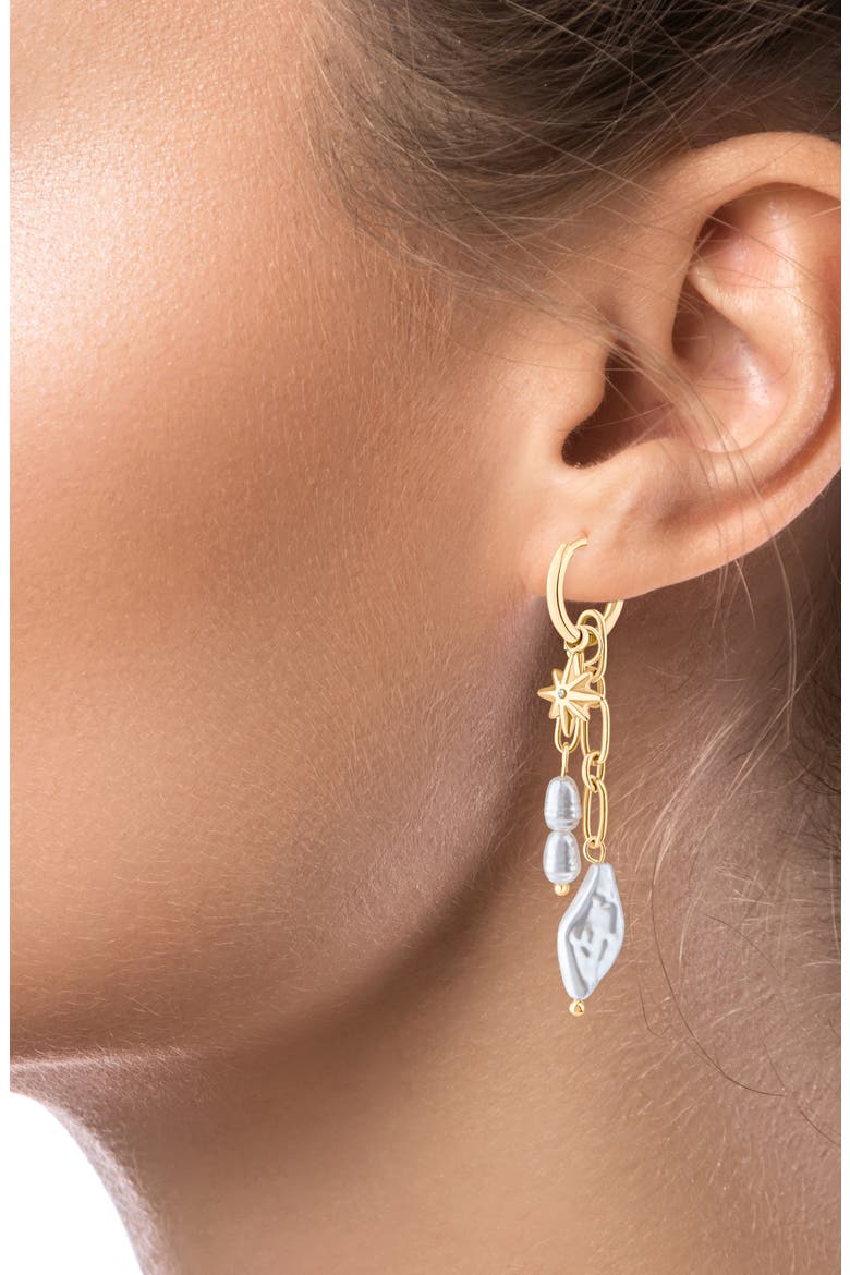 Removable Imitation Pearl Star Drop Earrings, Alternate, color, WHITE/ GOLD