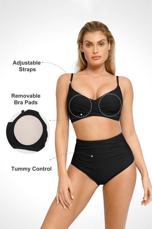 Popilush Shapewear Bust-enhancing Draped Bikini Top In Midnight Black