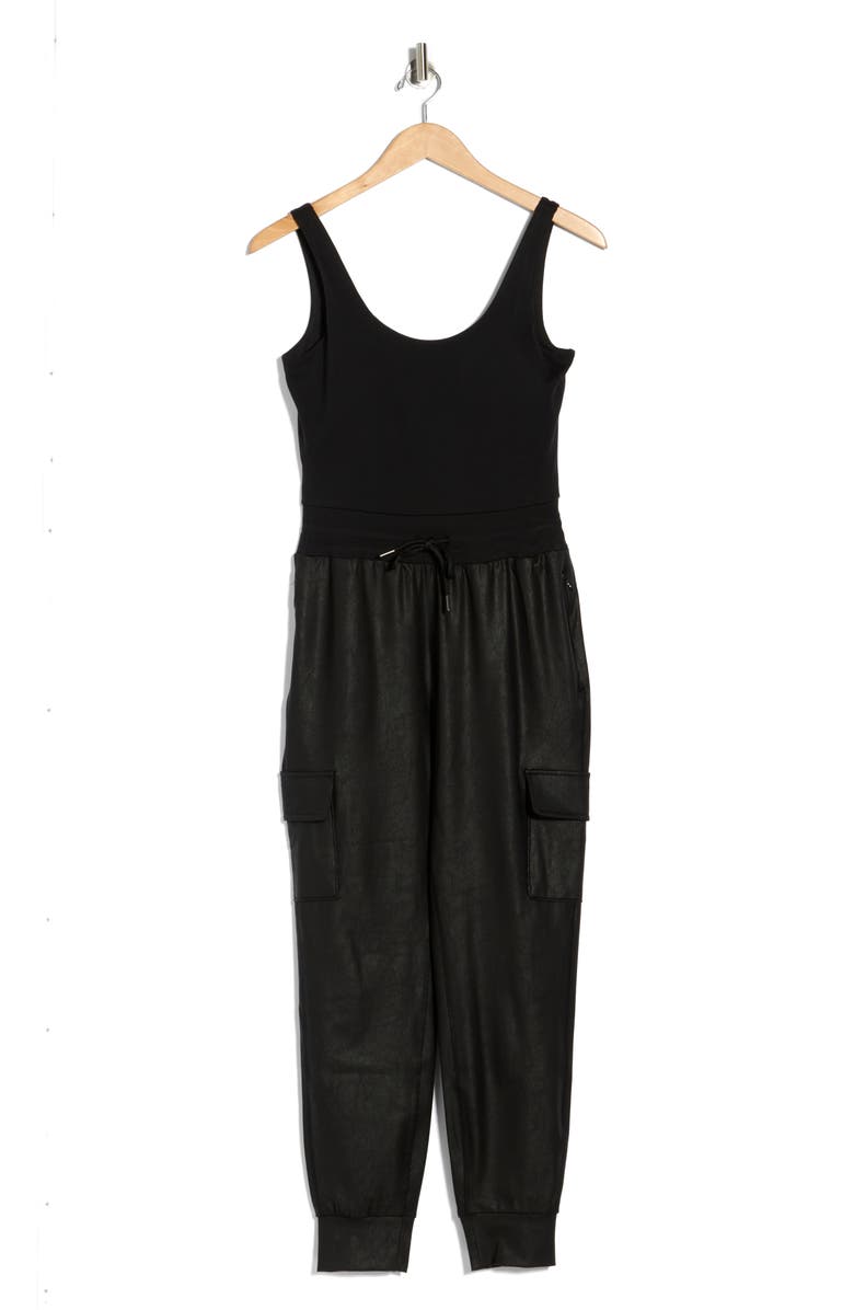 90 DEGREE BY REFLEX Emmy Mixed Media Cargo Jumpsuit, Alternate, color, Black