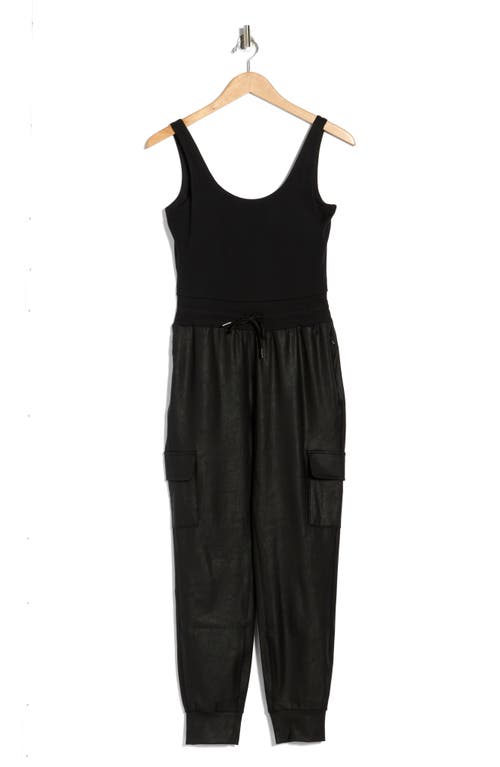 90 Degree By Reflex Emmy Mixed Media Cargo Jumpsuit In Black