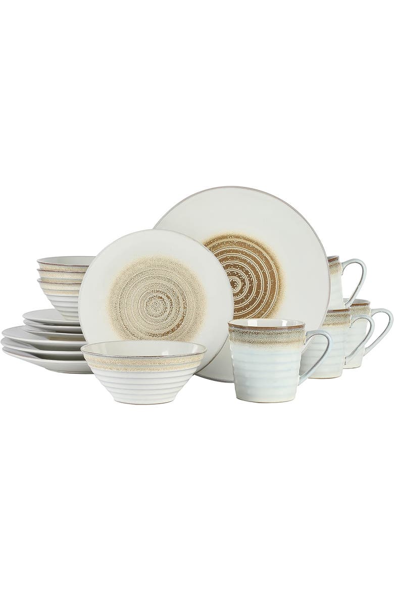 Spiral Embossed 16 Piece Stoneware Dinnerware Set, Main, color, White
