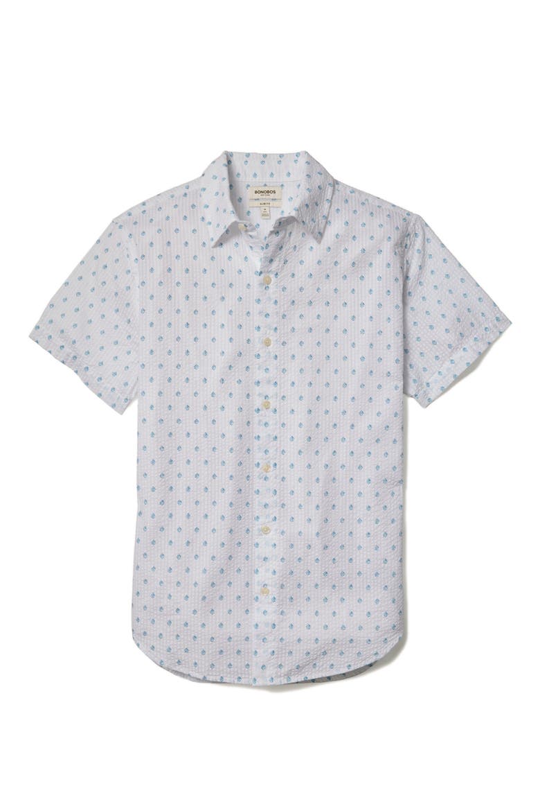 Riviera Slim Fit Leaf Print Seersucker Short Sleeve Button-Up Shirt, Alternate, color, LUNDI LEAVES V2 C24