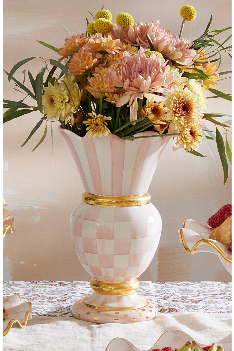 Rosy Check Great Ceramic Vase, Alternate, color, PINK/ WHITE