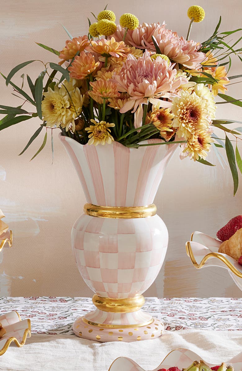 MACKENZIE CHILDS Rosy Check Great Ceramic Vase, Alternate, color, Pink/ White
