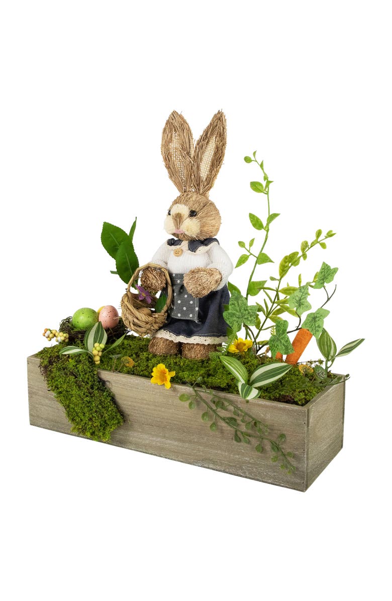 Northlight Boxed Garden Arrangement with Bunny Easter Decoration - 17.25", Alternate, color, Brown