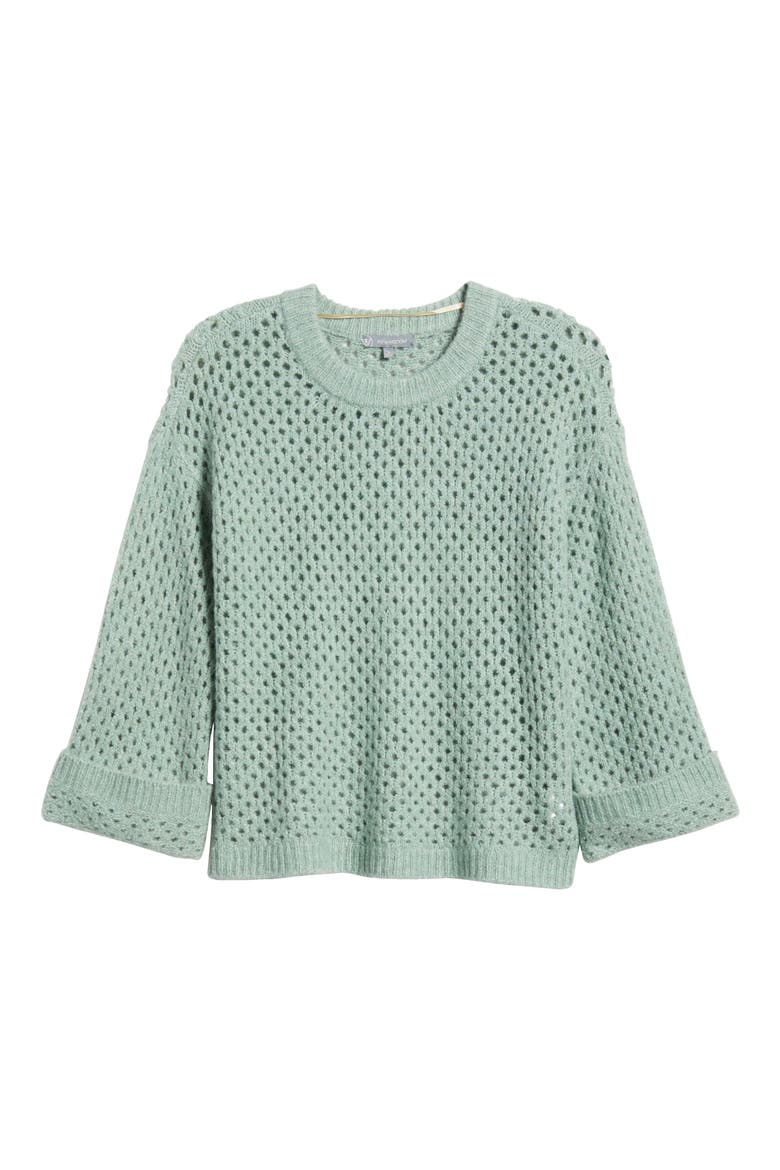 Open Stitch Cuffed Sweater, Alternate, color, HEATHER SPRUCE