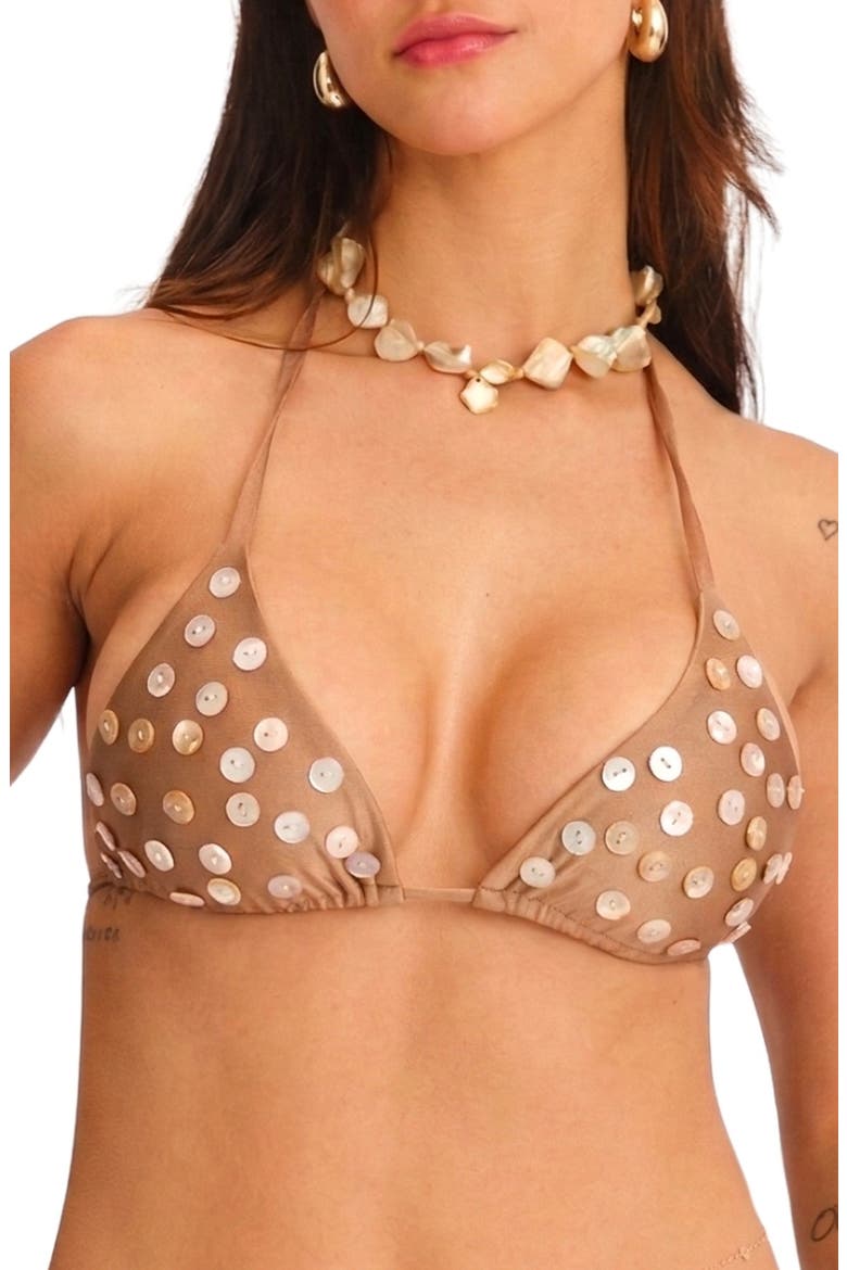 Eve Buttons Triangle Bikini Top, Main, color, LIGHT BROWN