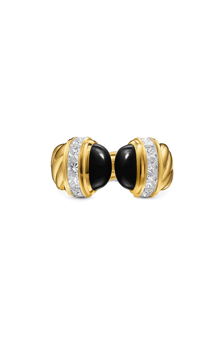 Sculpted Cable Open Cocktail Ring in 18K Yellow Gold with Black Onyx & Diamonds, 12.4mm, Alternate, color, BLACK ONYX