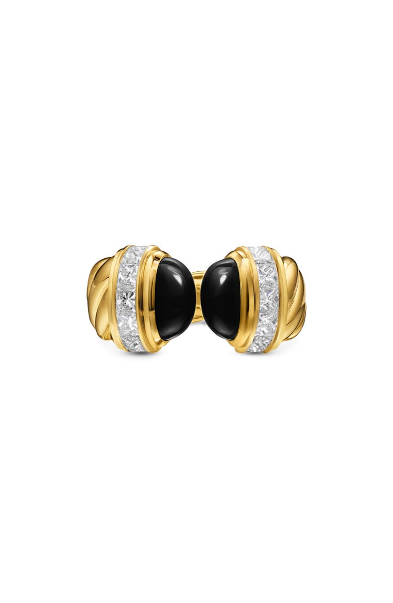 David Yurman Sculpted Cable Open Cocktail Ring in 18K Yellow Gold with Black Onyx & Diamonds, 12.4mm, Alternate, color, Black Onyx
