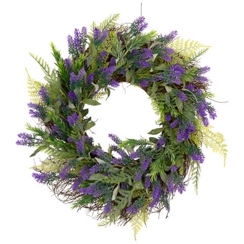 Lavender and Spring Foliage Artificial Floral Wreath - 24"