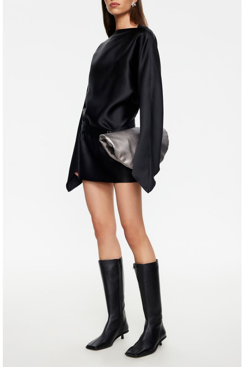 Touch Long Sleeve Satin Minidress, Alternate, color, NOIR