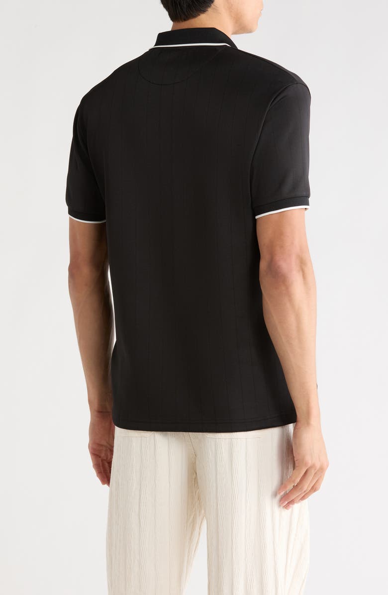 DENIM AND FLOWER Vertical Stripe Textured Polo, Alternate, color, Black And White