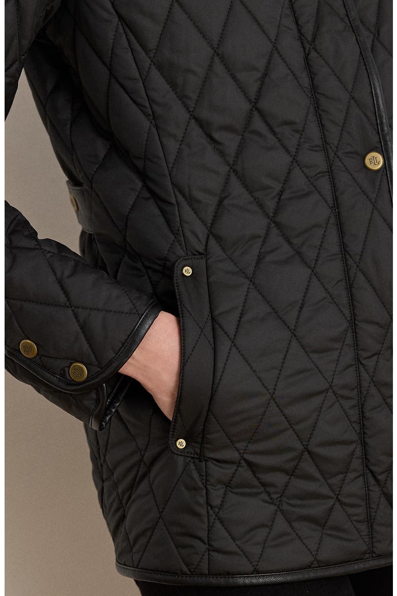 Diamond Quilted Barn Jacket With Faux Leather Trim, Alternate, color, BLACK
