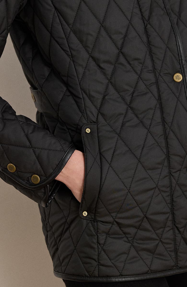Diamond Quilted Barn Jacket With Faux Leather Trim