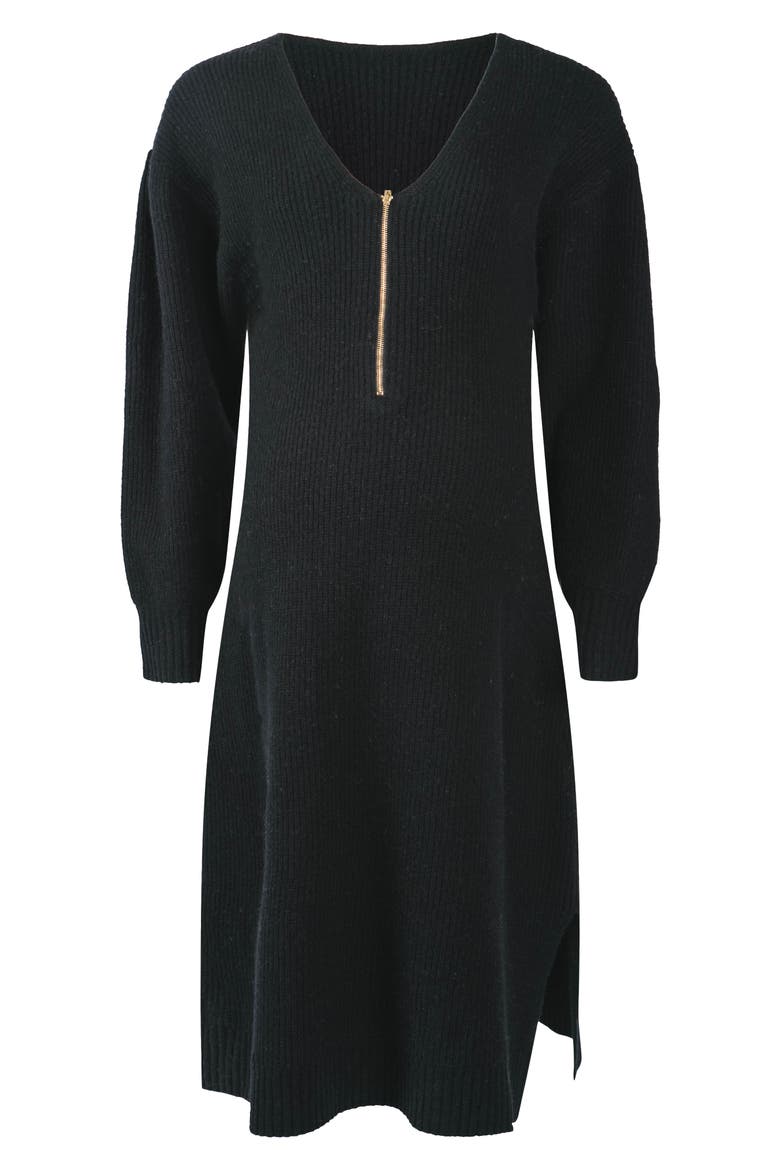 Eva Long Sleeve Merino Wool Blend Maternity Sweater Dress, Alternate, color, BLACK
