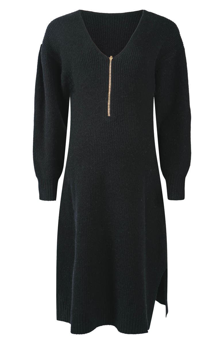 Emilia George Eva Long Sleeve Merino Wool Blend Maternity Sweater Dress, Alternate, color, Black