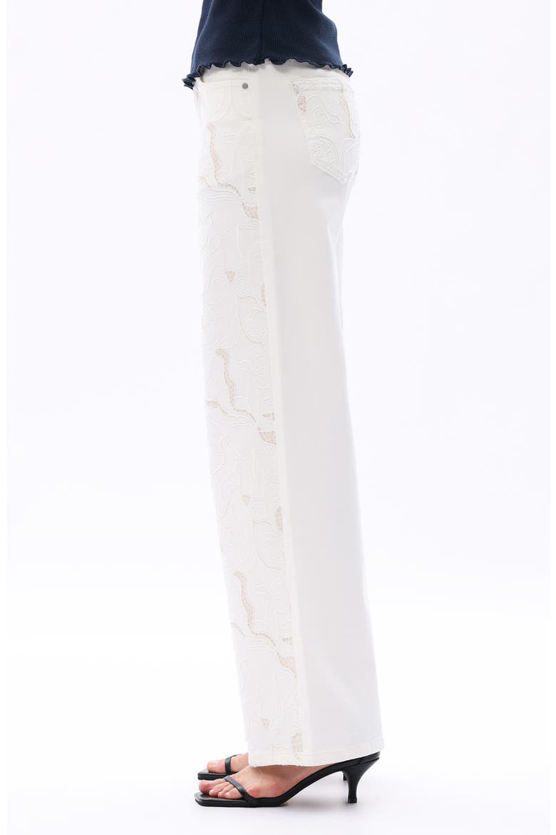 Lace Inset Embroidered Wide Leg Jeans, Alternate, color, WHITE
