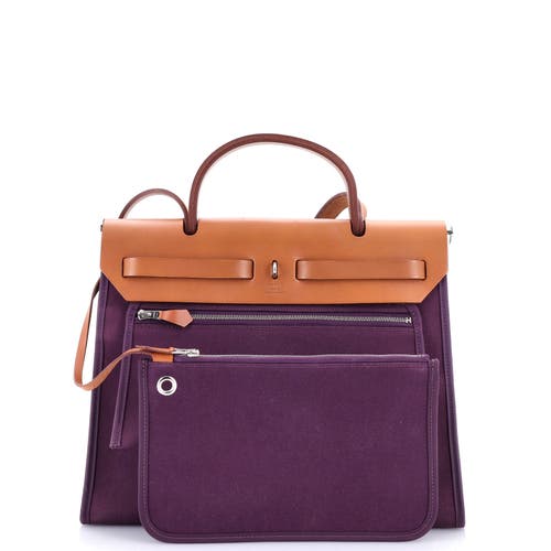 Pre-owned Hermes  Hermes Herbag Zip Leather And Toile 31 In Purple