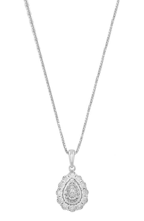 Sterling Silver Diamond Teardrop Pendant Necklace