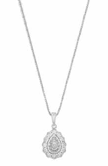 Sterling Silver Diamond Teardrop Pendant Necklace