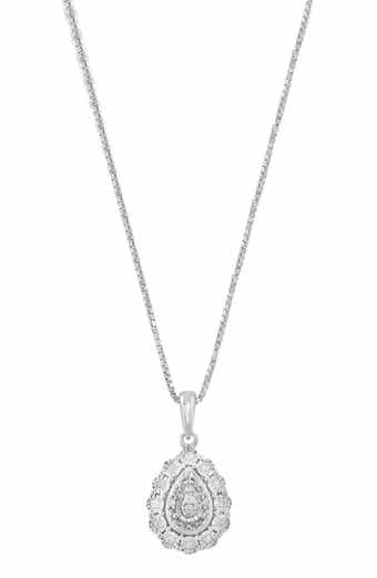 Sterling Silver Diamond Teardrop Pendant Necklace