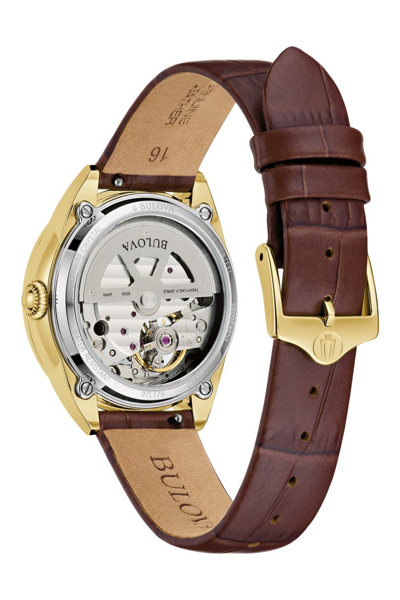 Sutton Automatic Leather Strap Watch, 34.5mm, Alternate, color, GOLD-TONE