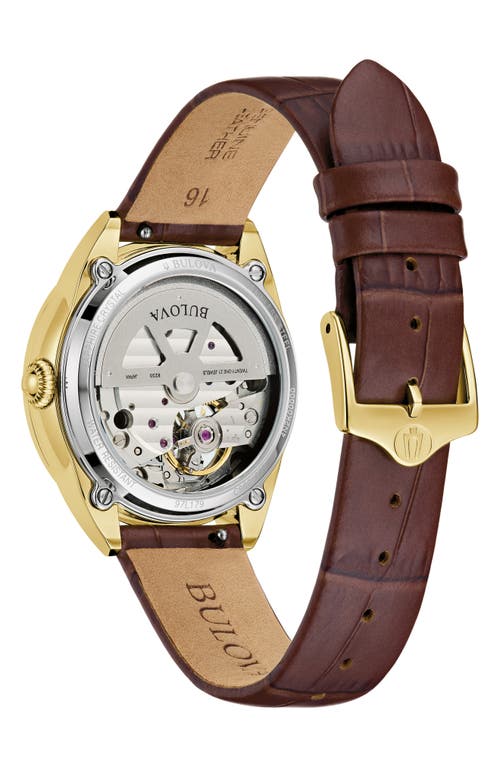 Bulova Women's Sutton Automatic Brown Leather Strap Watch 34.5mm In Goldone