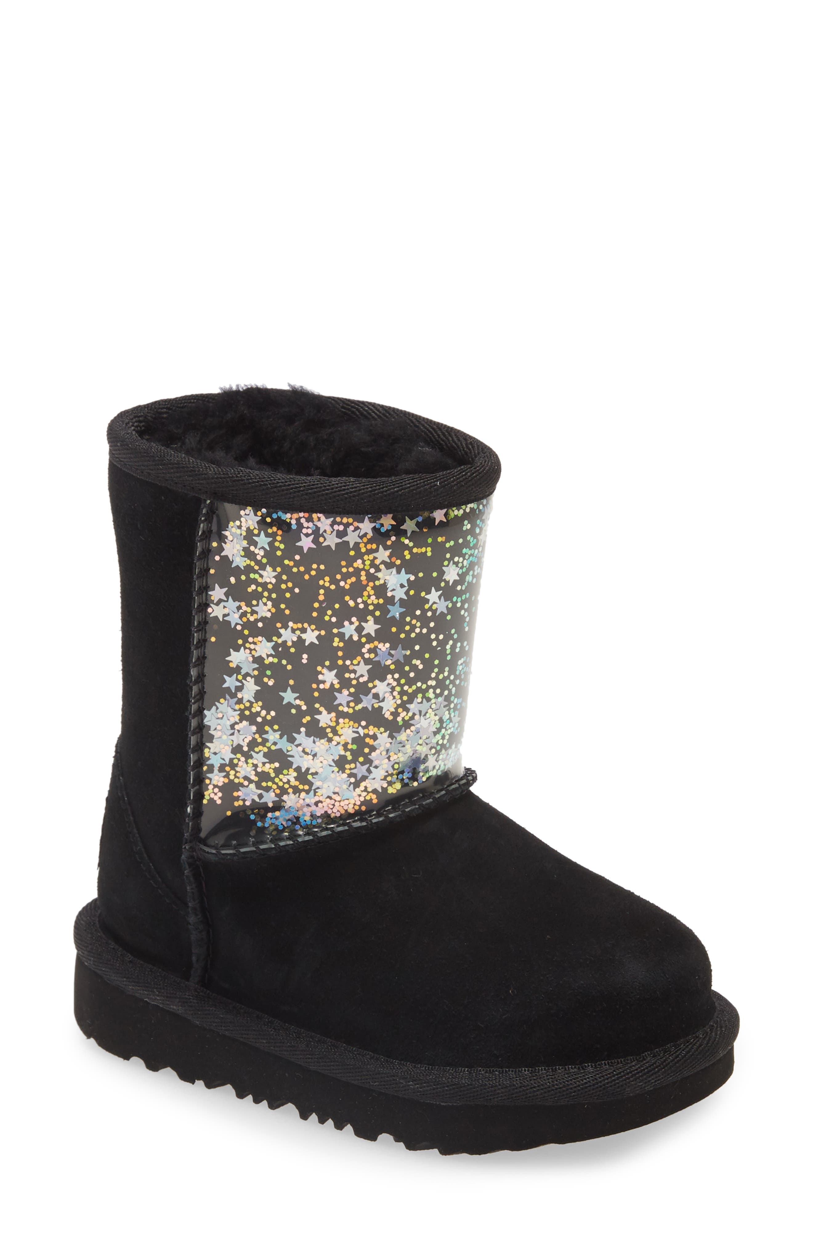 Classic II Clear Glitter Waterproof Boot, Main, color, BLACK GLITTER