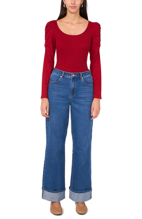 1.state Scoop Neck Puff Sleeve Top In Red Dahlia