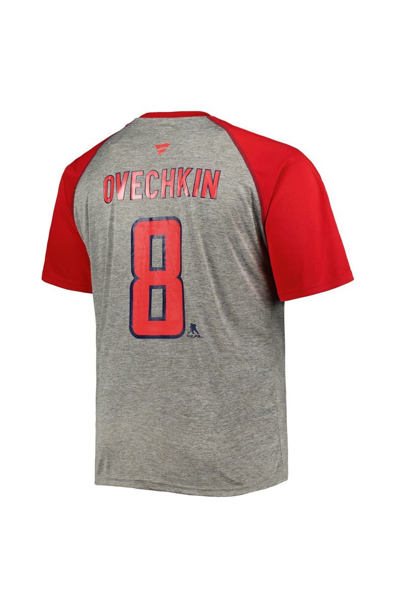 FANATICS Men's Fanatics Branded Alexander Ovechkin Heather Gray/Red Washington Capitals Big & Tall Captain Patch Contrast Raglan Name & Number T-Shirt, Alternate, color, Heather Gray