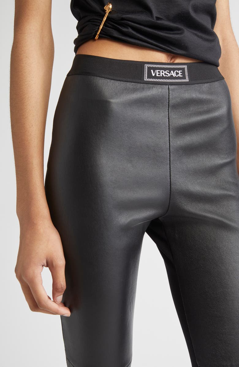 Versace Stretch Plongé Leather Leggings, Alternate, color, Black