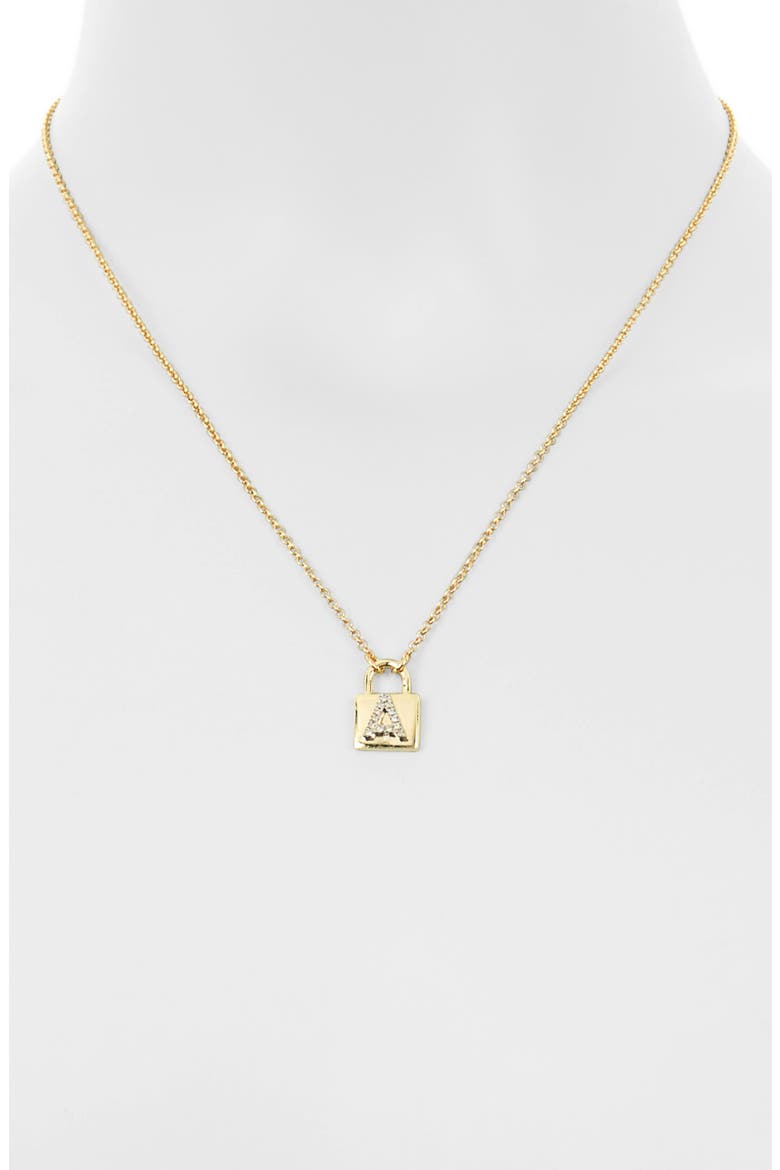Diamond Padlock Initial Pendant Necklace - 0.12ct., Alternate, color, YELLOW-A
