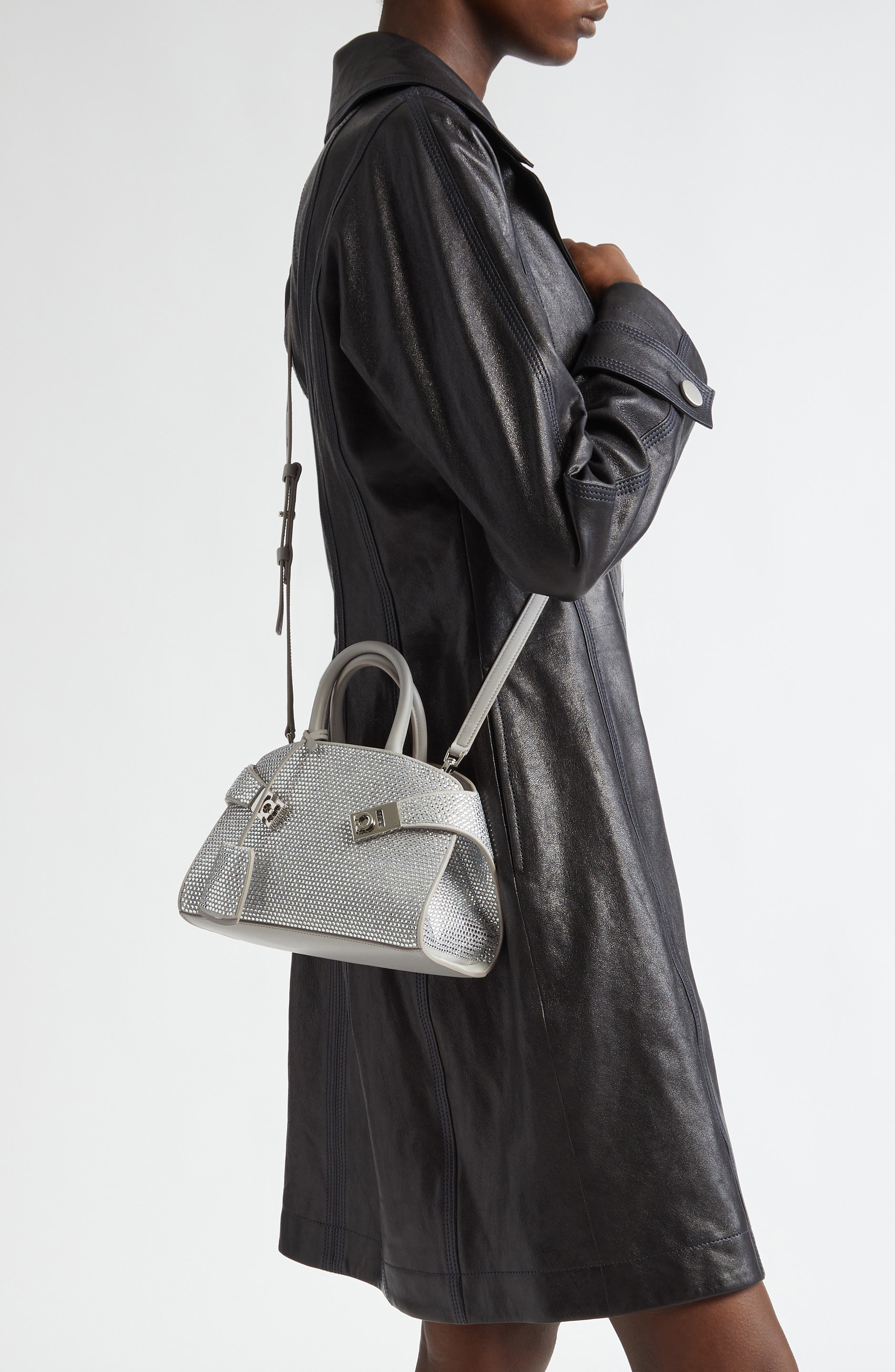 FERRAGAMO Mini Strass Crystal Top Handle Bag, Alternate, color, Perla