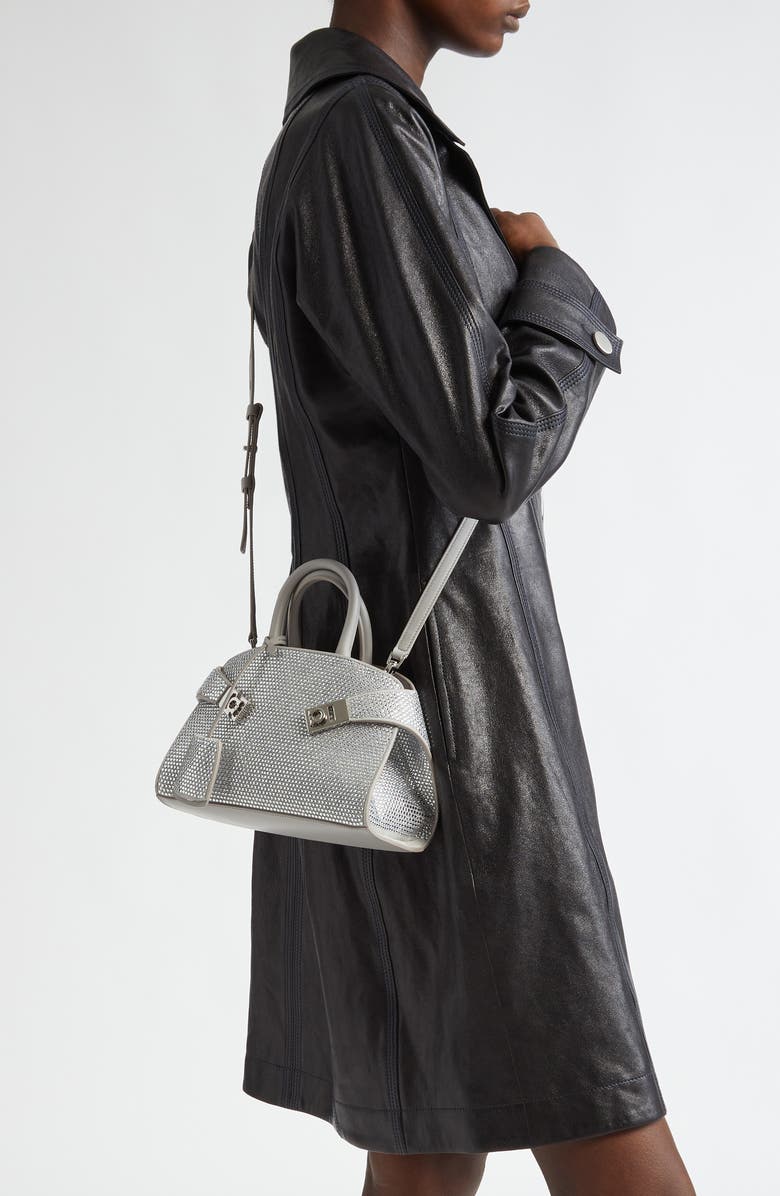 FERRAGAMO Mini Strass Crystal Top Handle Bag, Alternate, color, Perla