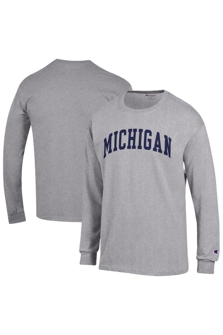 Men's Champion  Heather Gray Michigan Wolverines Basic Arch Long Sleeve T-Shirt, Alternate, color, Heather Gray