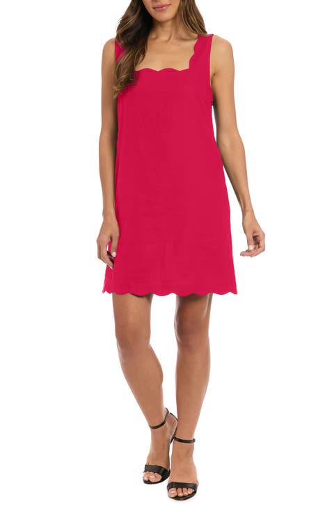 Scalloped Sleeveless Linen Blend Shift Dress
