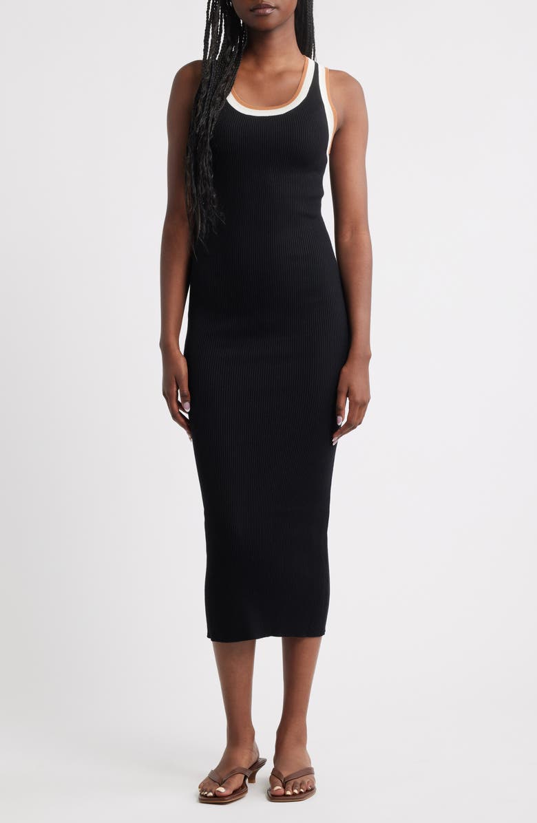 MANGO Sleeveless Rib Dress, Main, color, Black