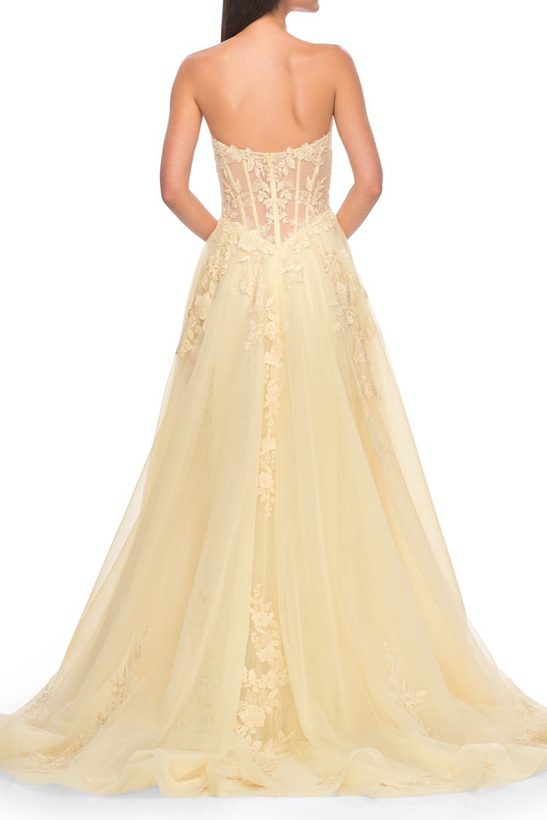 Sweetheart Strapless Gown with Beautiful Lace Applique, Alternate, color, Pale Yellow