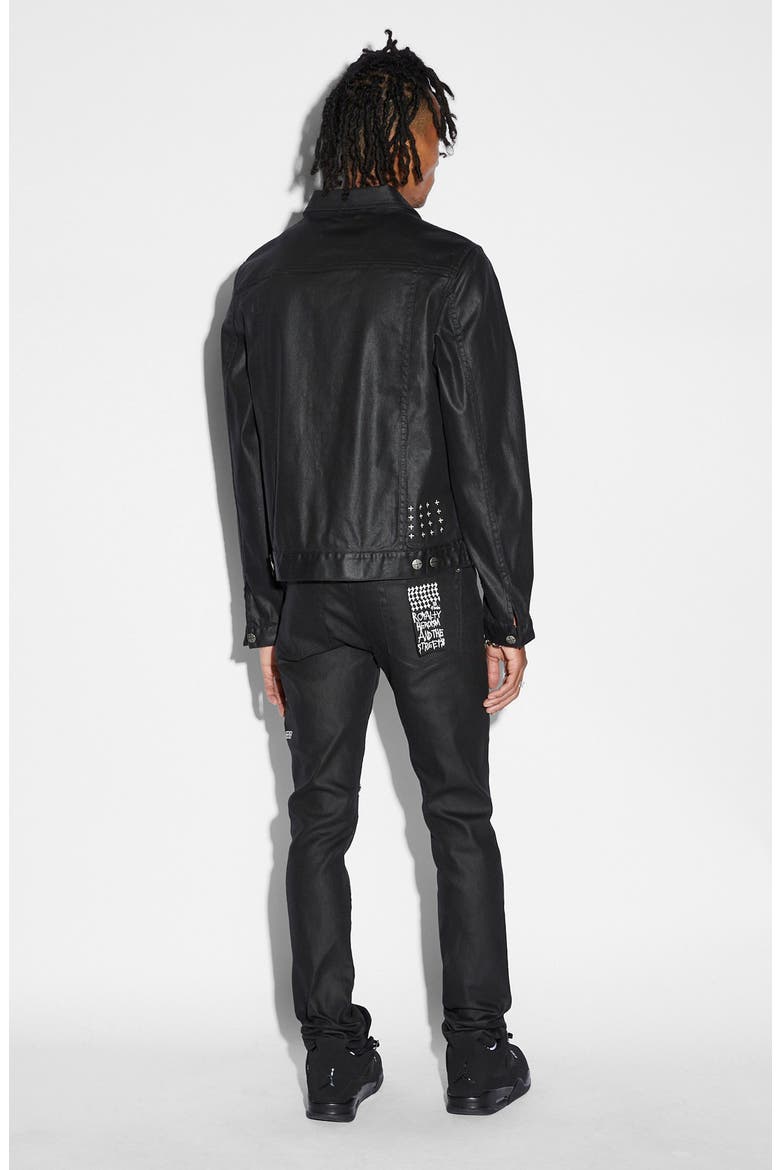 Waxed Denim Trucker Jacket, Alternate, color, BLACK
