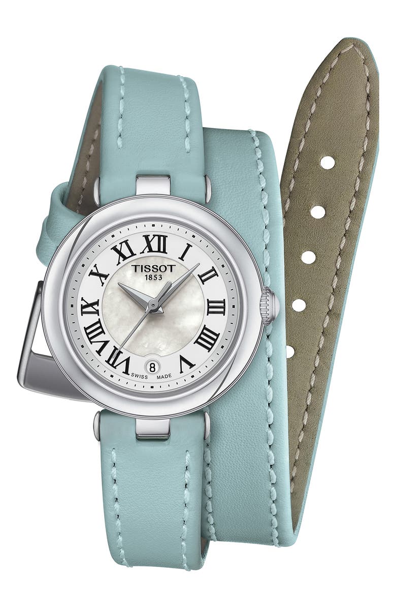 Tissot Bellissima Leather Strap Watch, 26mm, Main, color, Blue