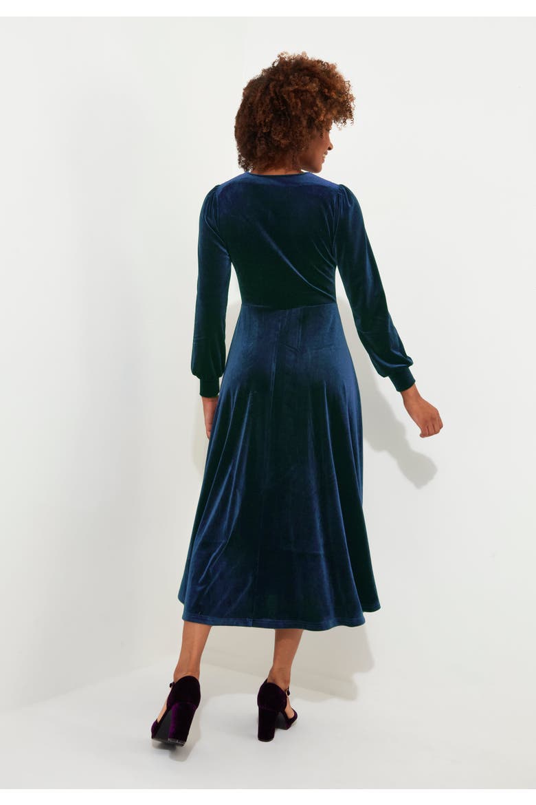Crew Neck Velvet Midi Dress, Alternate, color, OCEAN TEAL