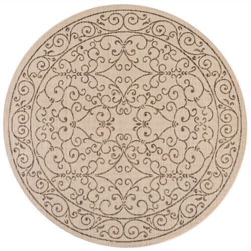 Jonathan Y Charleston Vintage Filigree Textured Weave Indoor/outdoor Round Area Rug In Beige/brown