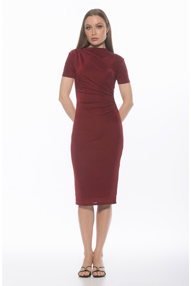 Santal Draped Sheath Dress, Alternate, color, BURGUNDY