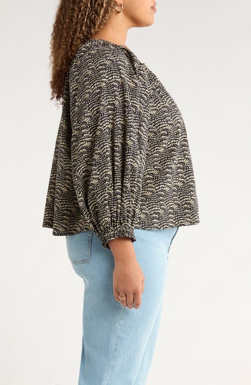Treasure & Bond Print Raglan Sleeve Cotton Top In Black