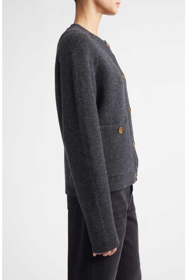 Hammered Button Cashmere & Wool Cardigan, Alternate, color, CHARCOAL