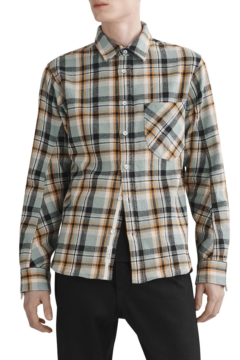 Plaid Cotton Flannel Button-Up Shirt, Main, color, GREEN PLAID
