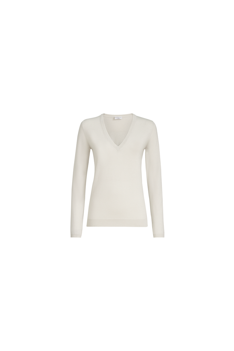 Cashmere and silk sparkling lightweight sweater, Alternate, color, Milk